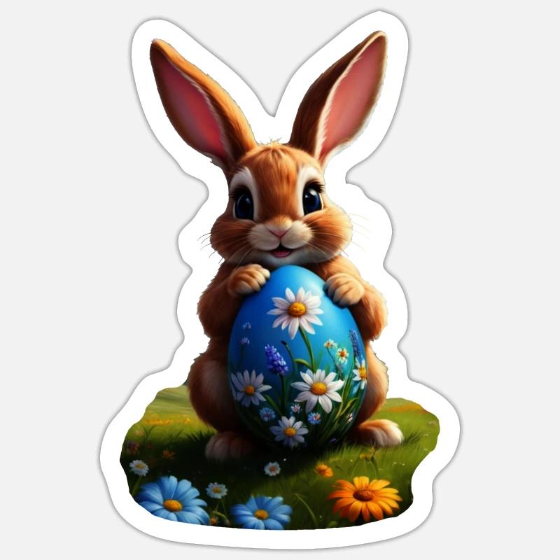 Lapin de Pâques avec oeuf, ovale - Sticker taille S (10 x 10 cm) - blanc mat