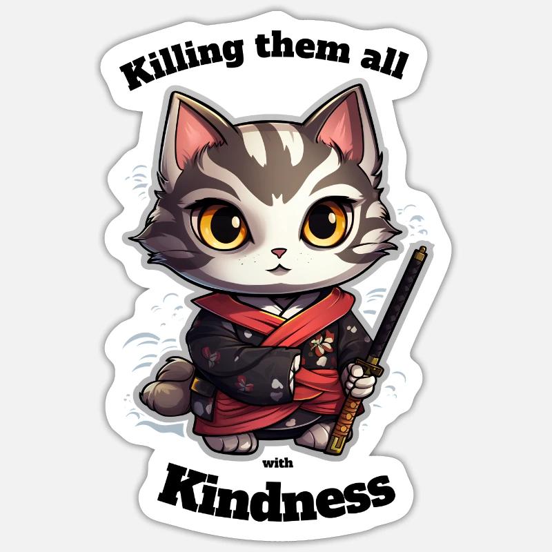 Samurai Katze (Kidness - Killer) - Sticker Größe S (10 x 10 cm) - Mattweiß