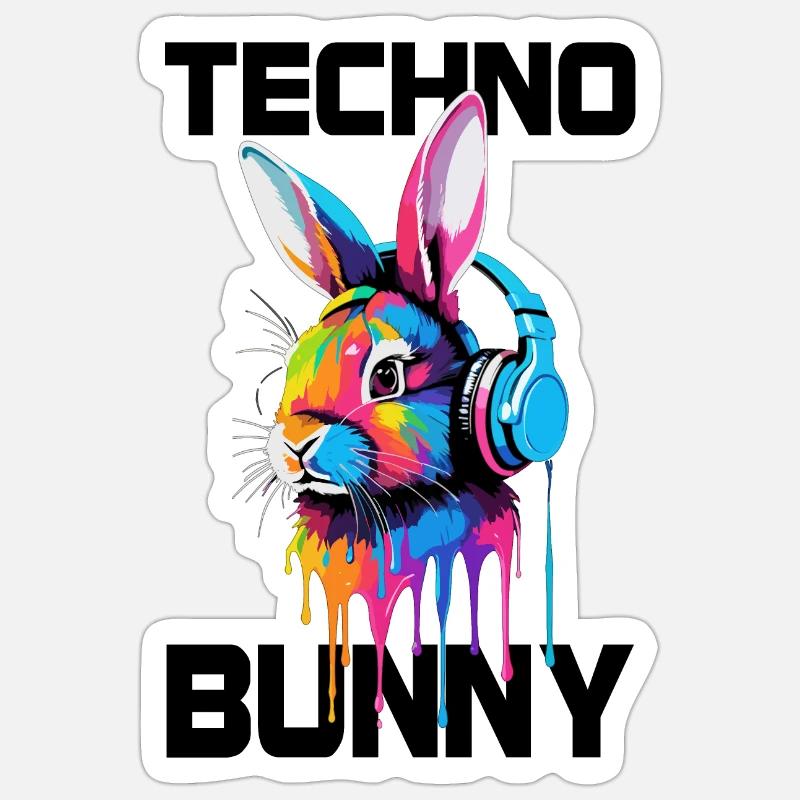 Lapin Techno - Sticker taille S (10 x 10 cm) - blanc mat