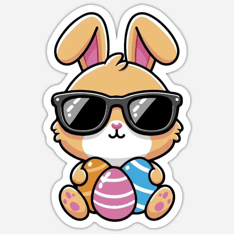 Cool Kawaii chibi Easter Bunny With Sunglasses - Sticker size S (10 x 10 cm) - white matte