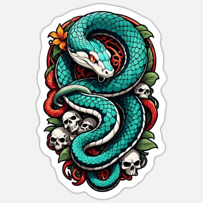 Snake Skeleton and Tattoo - Sticker size S (10 x 10 cm) - white matte
