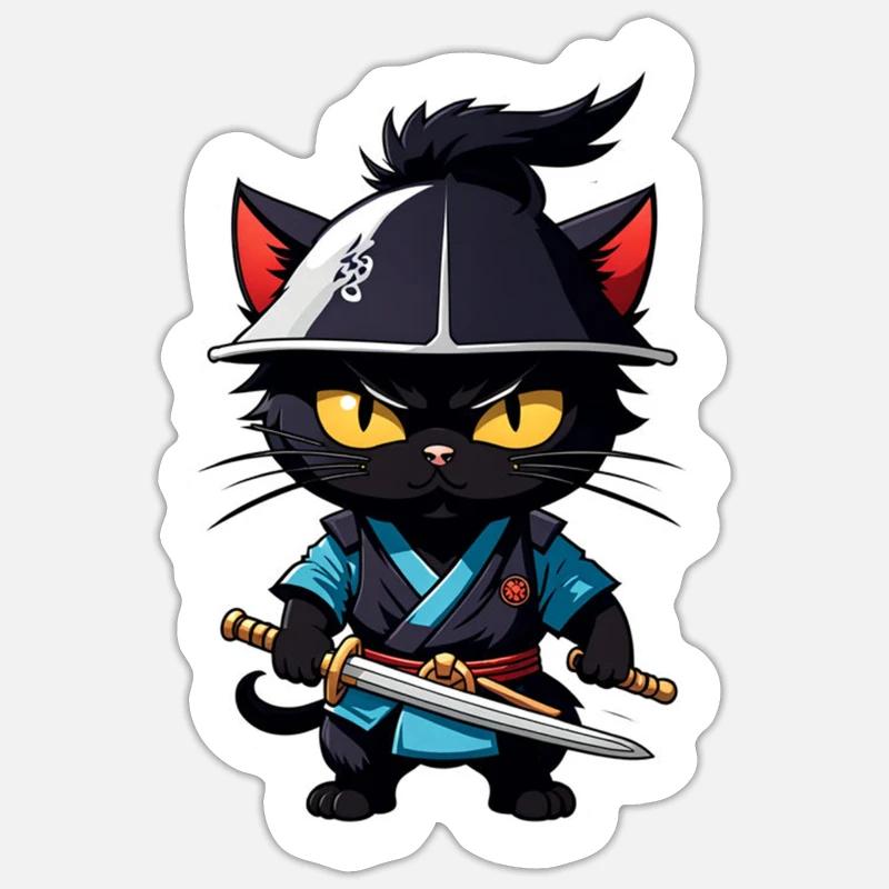 Ninja Katze - Samurai Kätzchen Sticker Größe S (10 x 10 cm)