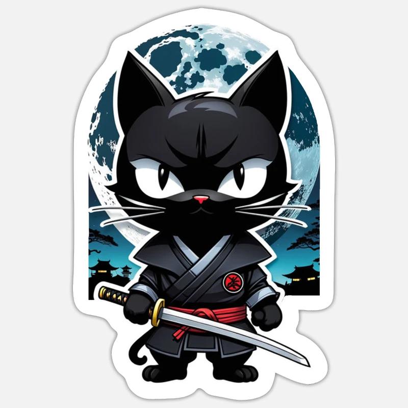 Ninja Cat - Samurai Kitten - Sticker size S (10 x 10 cm) - white matte