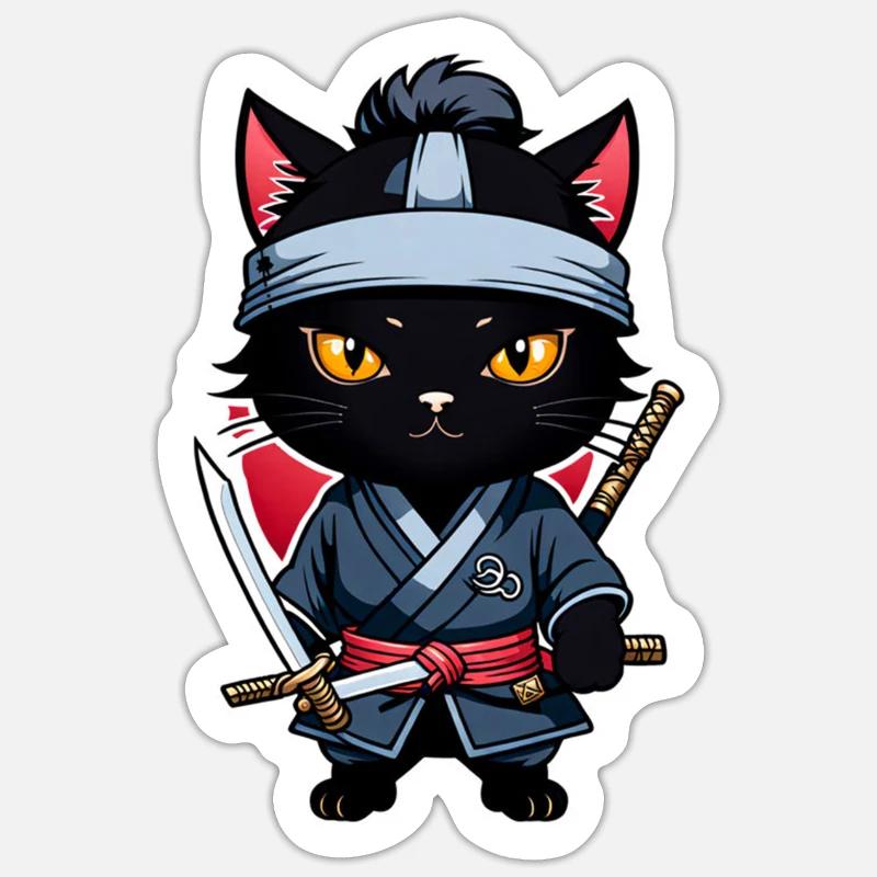 Ninja Katze - Samurai Kätzchen Sticker Größe S (10 x 10 cm)