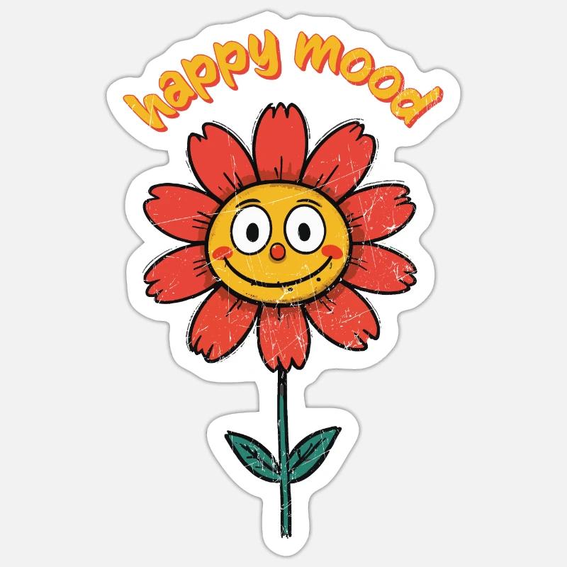 Retro Glück: Lächelnde Blume im Pop-Art-Stil - Sticker Größe S (10 x 10 cm) - Mattweiß