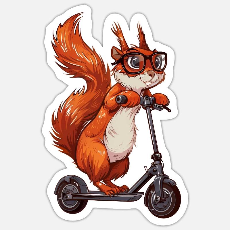 Eichhörnchen Roller - Sticker Größe S (10 x 10 cm) - Mattweiß