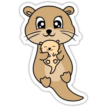 Mère et bébé loutre mignon - Sticker taille S (10 x 10 cm) - blanc mat - Devant