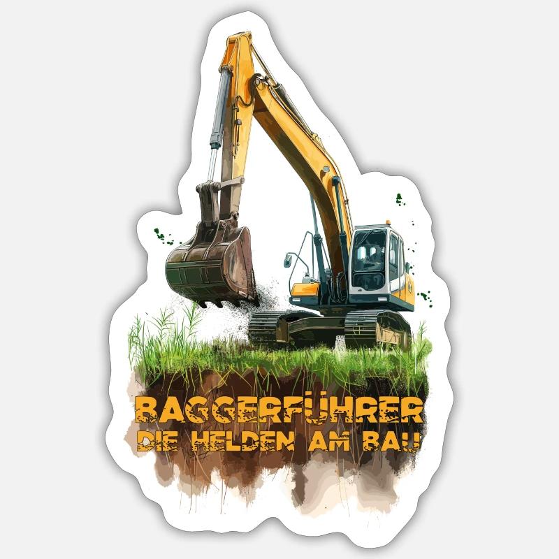 Bagger Baggerführer Held am Bau Sticker Größe S (10 x 10 cm)