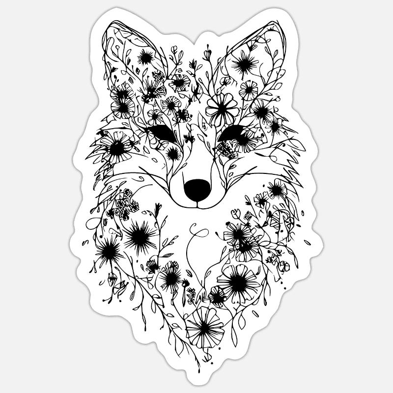 Renard à fleurs - Sticker taille S (10 x 10 cm) - blanc mat