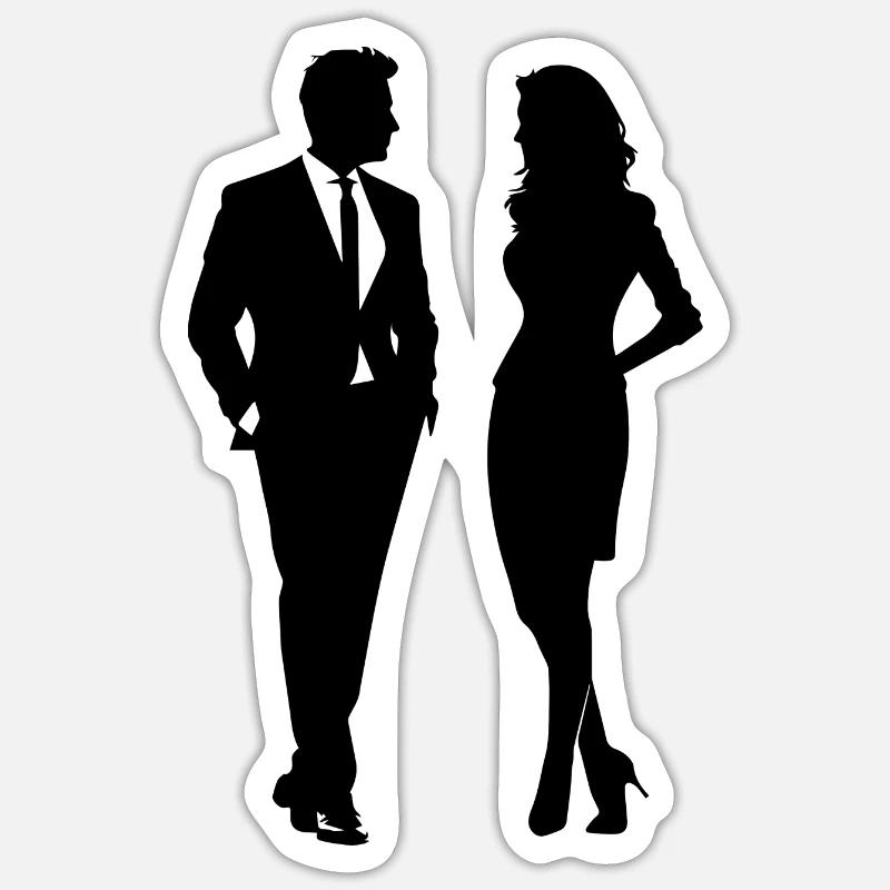 Geschäftspaar Silhouette - Sticker Größe S (10 x 10 cm) - Mattweiß