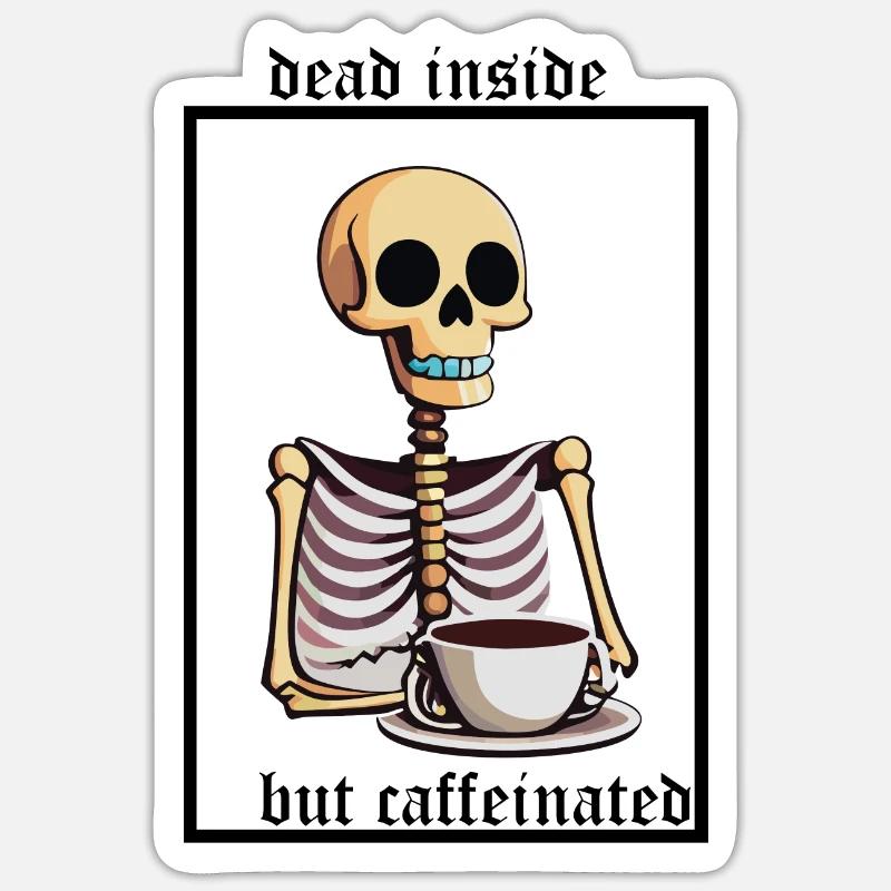 Skeleton with coffee - Sticker size S (10 x 10 cm) - white matte
