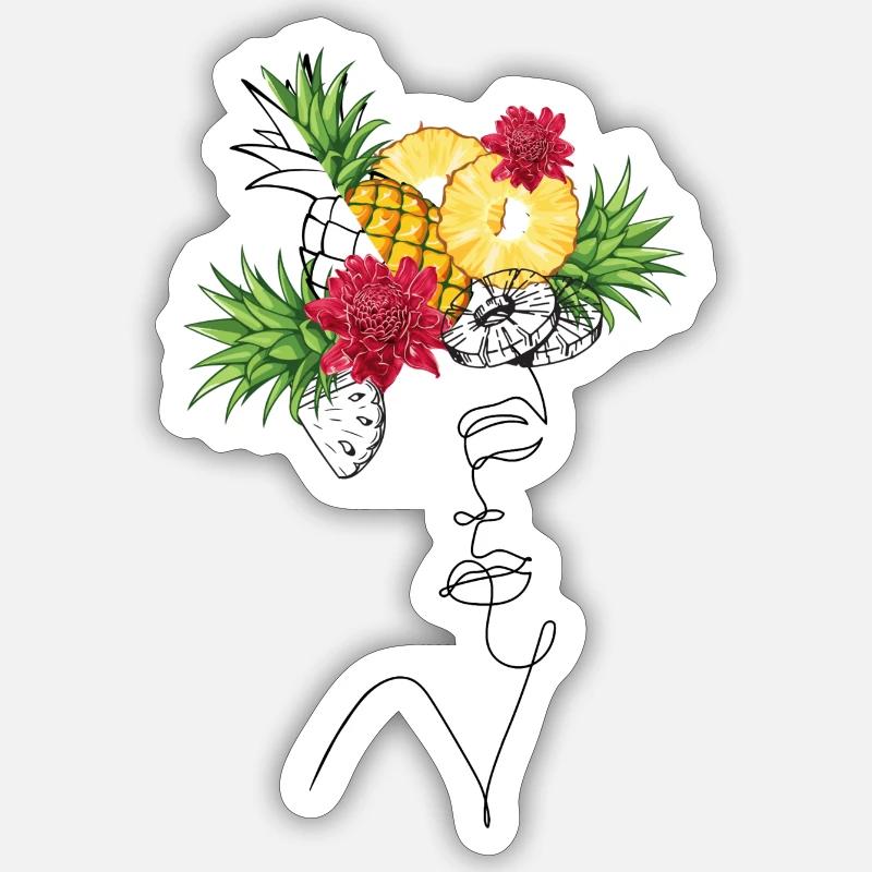 Ananas Lady Lineart - Sticker taille S (10 x 10 cm) - blanc mat