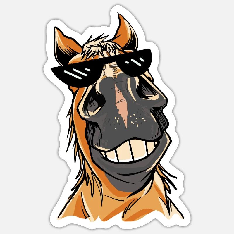 Meme Pferd Pferde Brille Sonnenbrille - Sticker Größe S (10 x 10 cm) - Mattweiß
