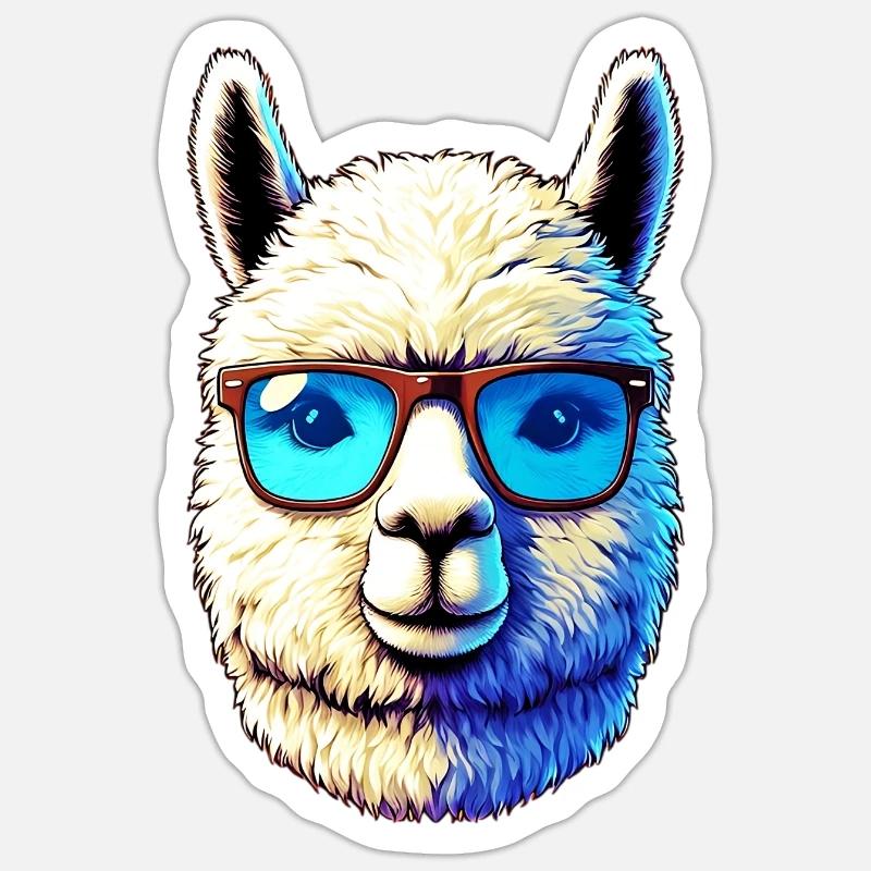 Alpaca with Sunglasses - Sticker size S (10 x 10 cm) - white matte