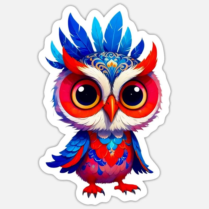 Farbige Eule Sticker Größe S (10 x 10 cm)