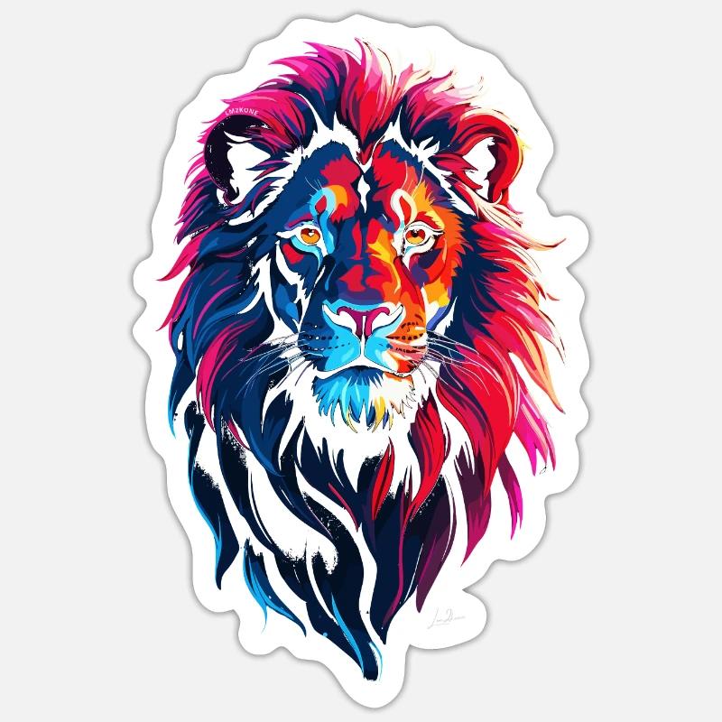 Lion rouge et bleu - Sticker taille S (10 x 10 cm) - blanc mat