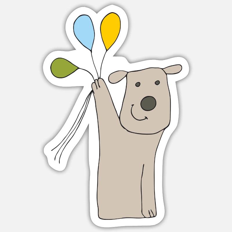 Chien avec des ballons - Sticker taille S (10 x 10 cm) - blanc mat