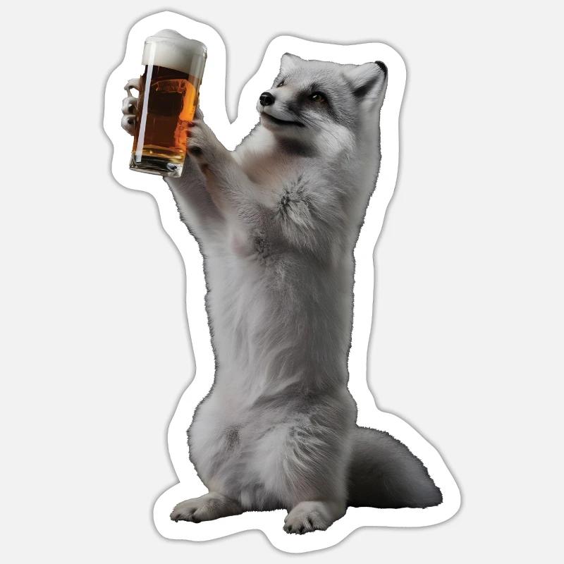 Polarfuchs Bier - Sticker Größe S (10 x 10 cm) - Mattweiß