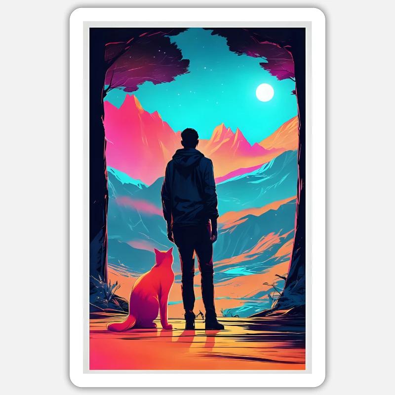 Explorer with cat - Sticker size S (10 x 10 cm) - white matte