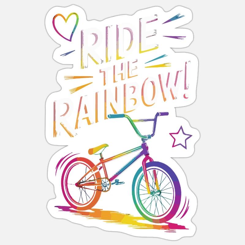 Conception vibrante de vélo arc-en-ciel - Sticker taille S (10 x 10 cm) - blanc mat