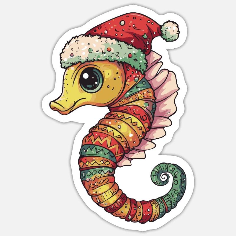 Noël de l’hippocampe - Sticker taille S (10 x 10 cm) - blanc mat