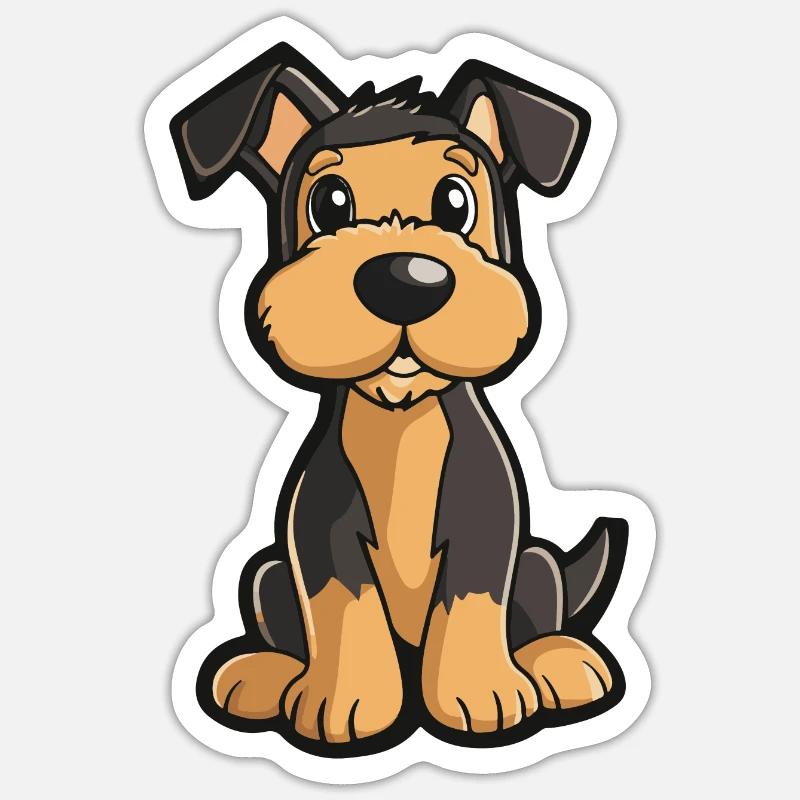 Airedale Terrier Hund Comic Niedlich - Sticker Größe S (10 x 10 cm) - Mattweiß