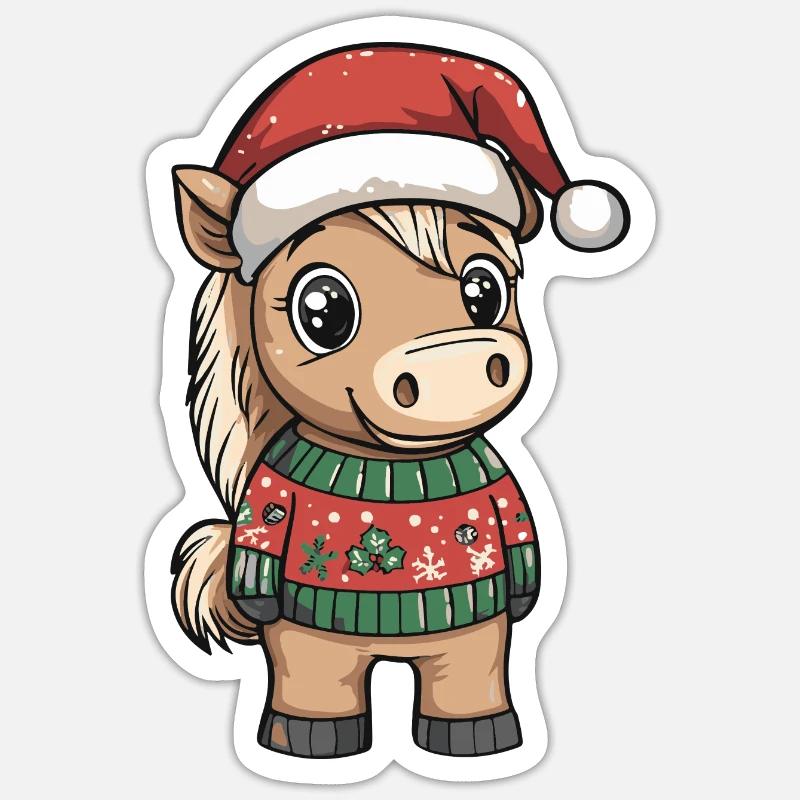 Pferd Weihnachten Comic - Sticker Größe S (10 x 10 cm) - Mattweiß