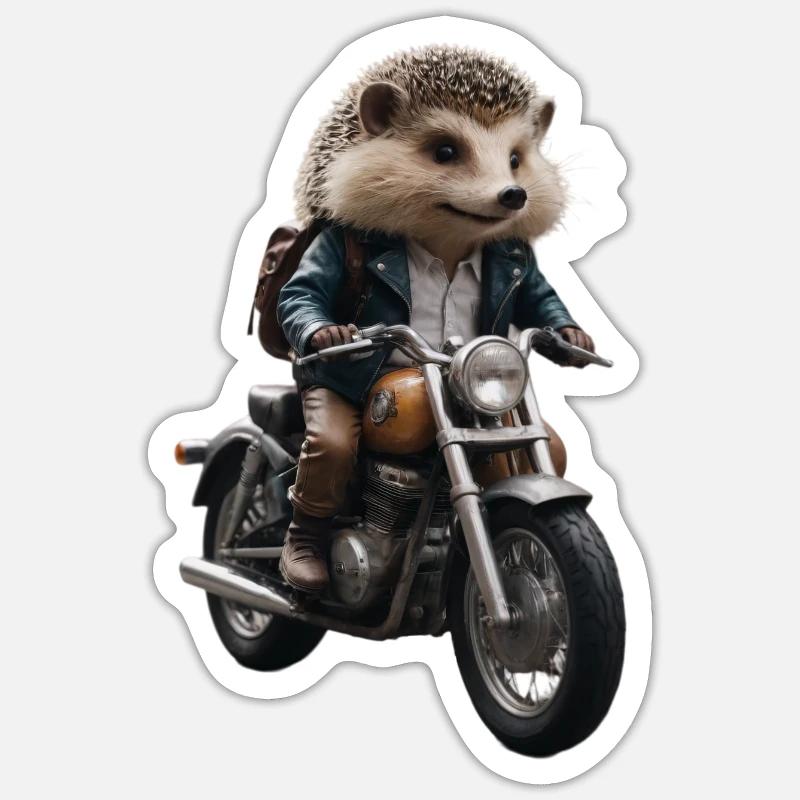 Biker hedgehog - Sticker size S (10 x 10 cm) - white matte