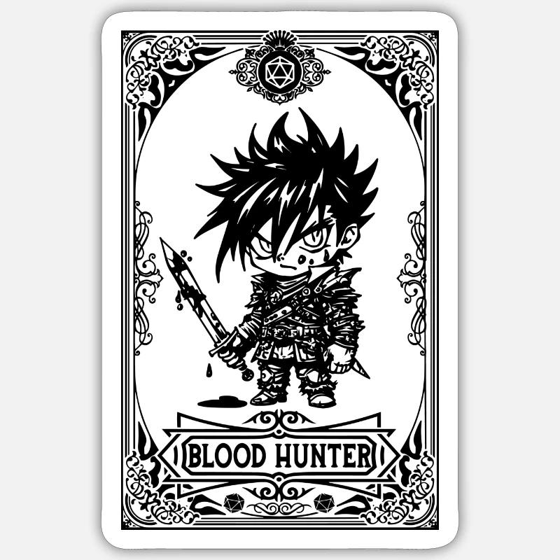 Blutjäger RPG Tarotkarte Chibi - Sticker Größe S (10 x 10 cm) - Mattweiß