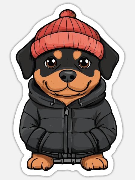 Rottweiler Hund Winter - Sticker Größe S (10 x 10 cm) - Mattweiß