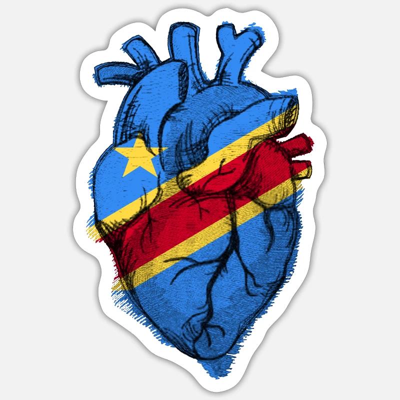 Drapeau du Cœur du Congo Libre - Montrer l’amour pour le Congo - Sticker taille S (10 x 10 cm) - blanc mat