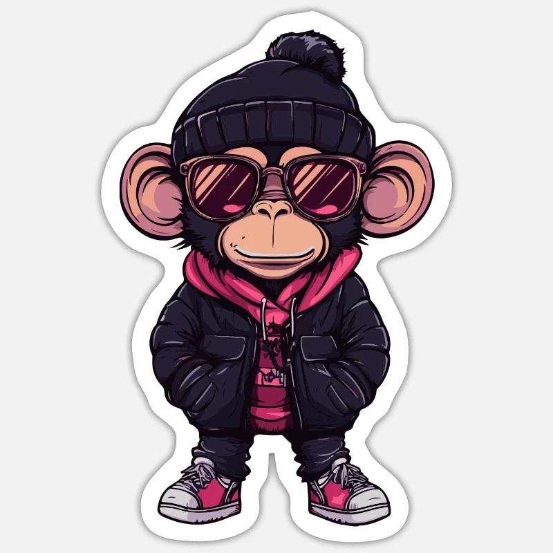 Monkey Winter Comic - Sticker size S (10 x 10 cm) - white matte
