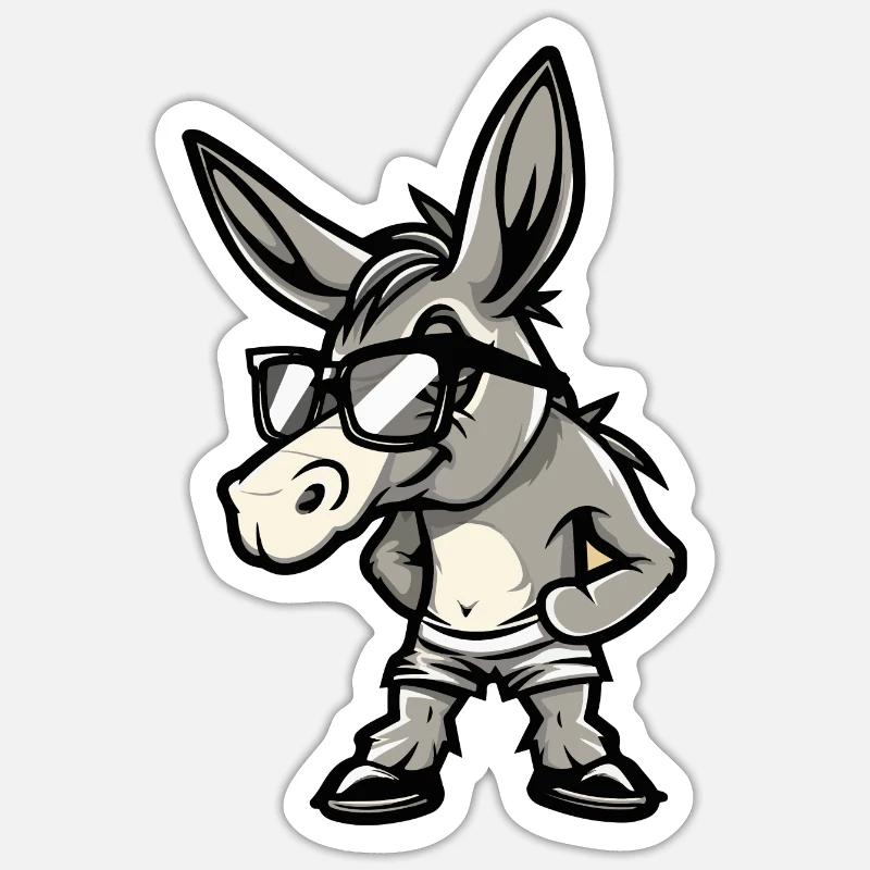 Esel Comic Cool - Sticker Größe S (10 x 10 cm) - Mattweiß