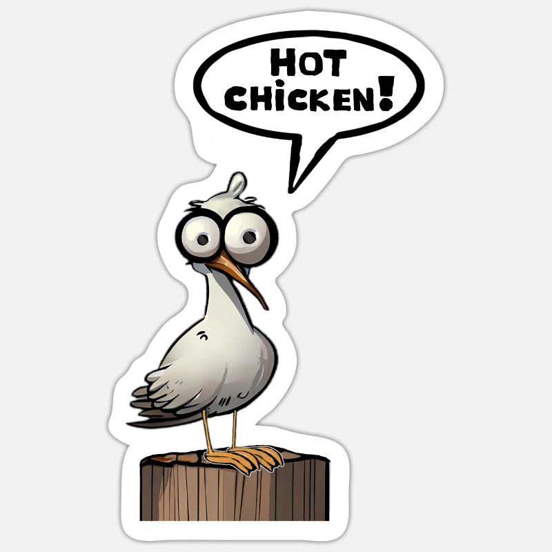 Seagull Speech Bubble Hot Chicken - Sticker taille S (10 x 10 cm) - blanc mat