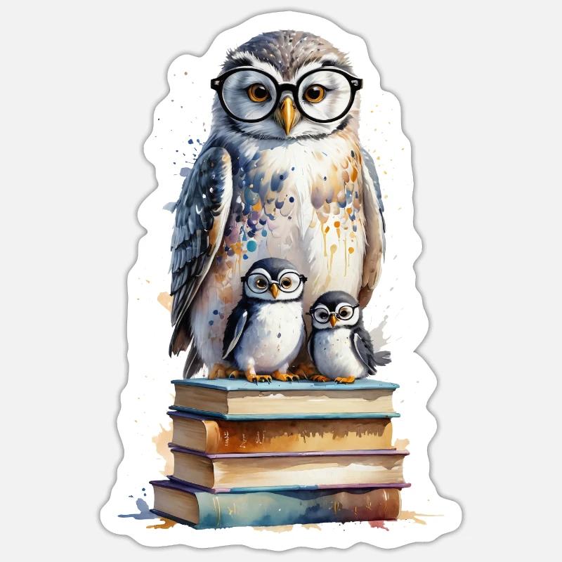Gelehrte Eule - Aquarell Sticker Größe S (10 x 10 cm)