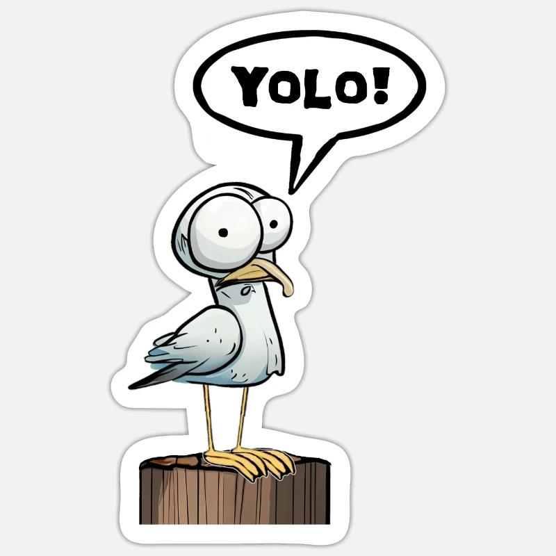 Seagull Speech Bubble Yolo - Sticker size S (10 x 10 cm) - white matte