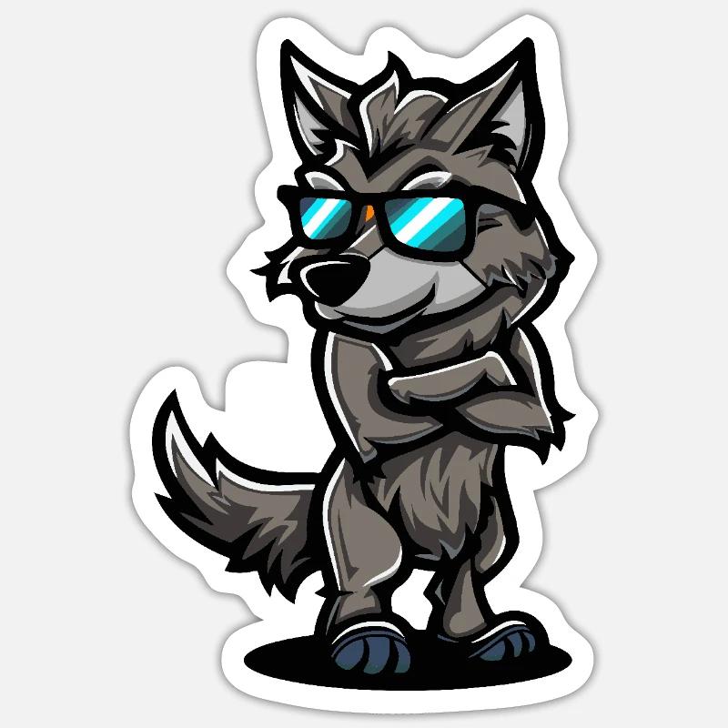 Bande dessinée cool loup - Sticker taille S (10 x 10 cm) - blanc mat