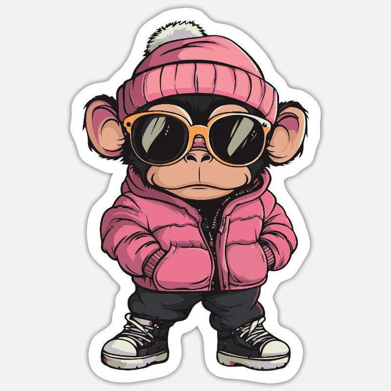 Singe Bande dessinée cool - Sticker taille S (10 x 10 cm) - blanc mat