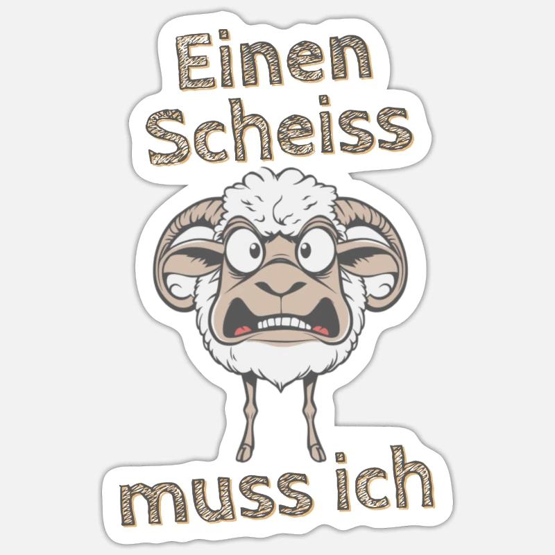 Wütendes Schaf Spruch einen Scheiss muss ich - Sticker Größe S (10 x 10 cm) - Mattweiß