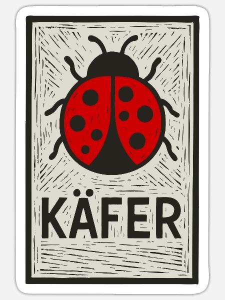 Marienkäfer Linolschnitt Retro-Stil - Sticker Größe S (10 x 10 cm) - Mattweiß