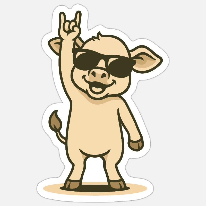 Cooles Kälbchen Rockt - Sticker Größe S (10 x 10 cm) - Mattweiß