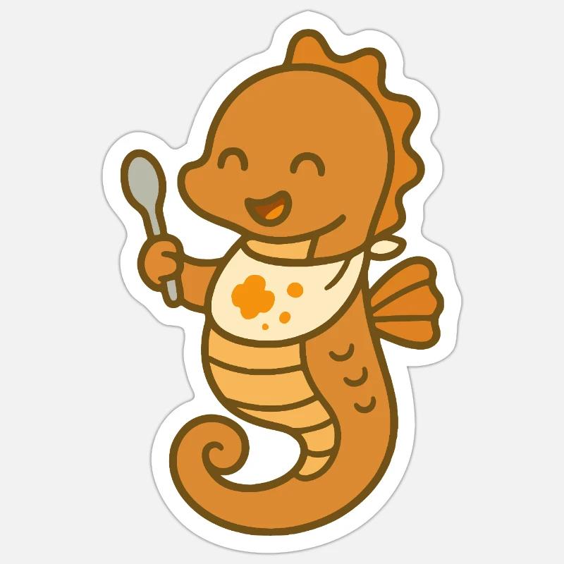 Goûter avec des hippocampes - Sticker taille S (10 x 10 cm) - blanc mat