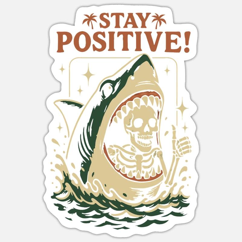 Requin et squelette restez positif - Sticker taille S (10 x 10 cm) - blanc mat