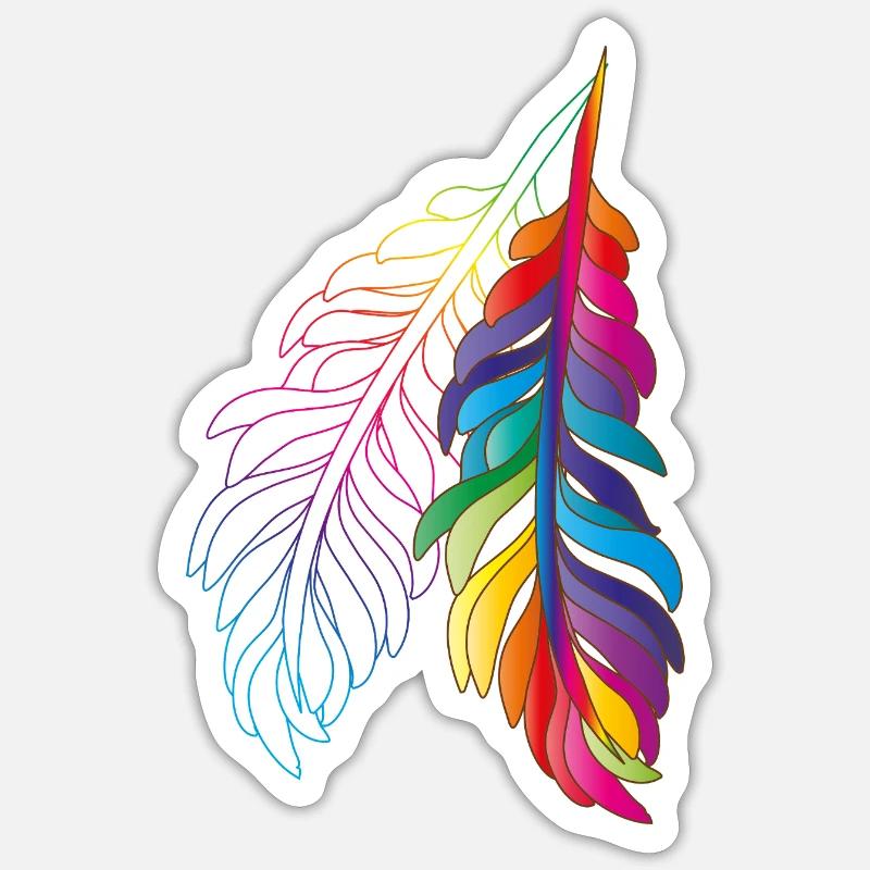 Rainbow feathers – colourful boho design - Sticker size S (10 x 10 cm) - white matte