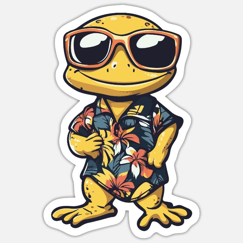 Lézard Bande dessinée Vacances - Sticker taille S (10 x 10 cm) - blanc mat