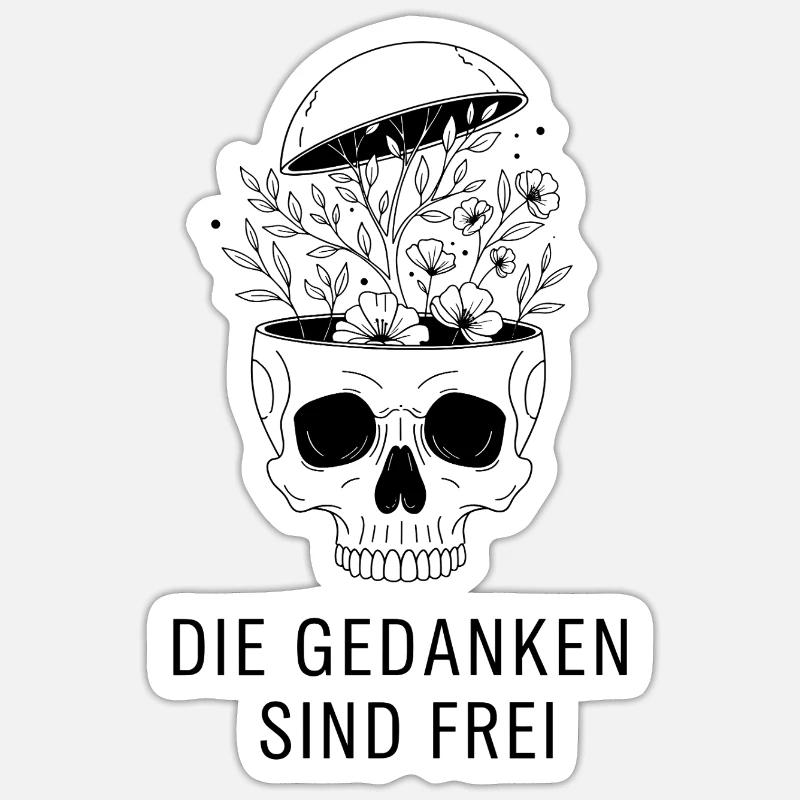 Crâne de fleur - Les pensées sont libres Sticker taille S (10 x 10 cm)