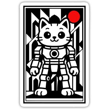 Cat robot in space with red planet - Sticker size S (10 x 10 cm) - white matte - Front