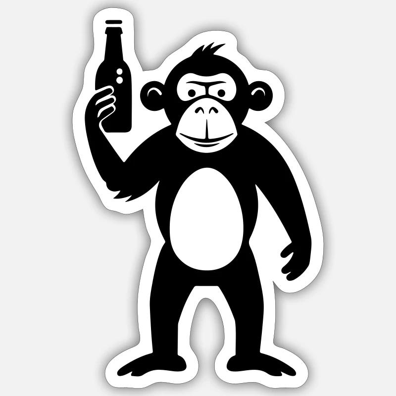 Affe mit Bierflasche - Sticker Größe S (10 x 10 cm) - Mattweiß