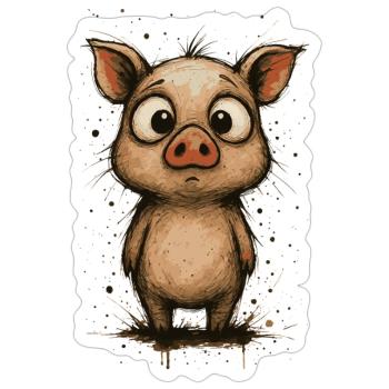 Funny piglet with big eyes – splash - Sticker size S (10 x 10 cm) - white matte - Front