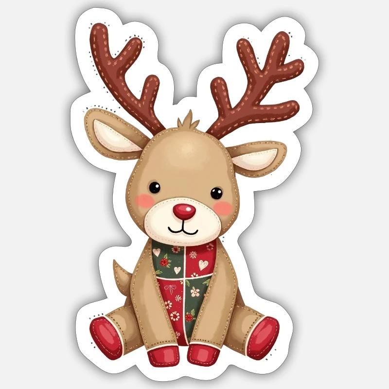 Patchwork Renne Amour d’hiver - Sticker taille S (10 x 10 cm) - blanc mat